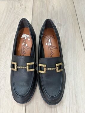 Zodiac Black Leather Loafers with Gold Hardware